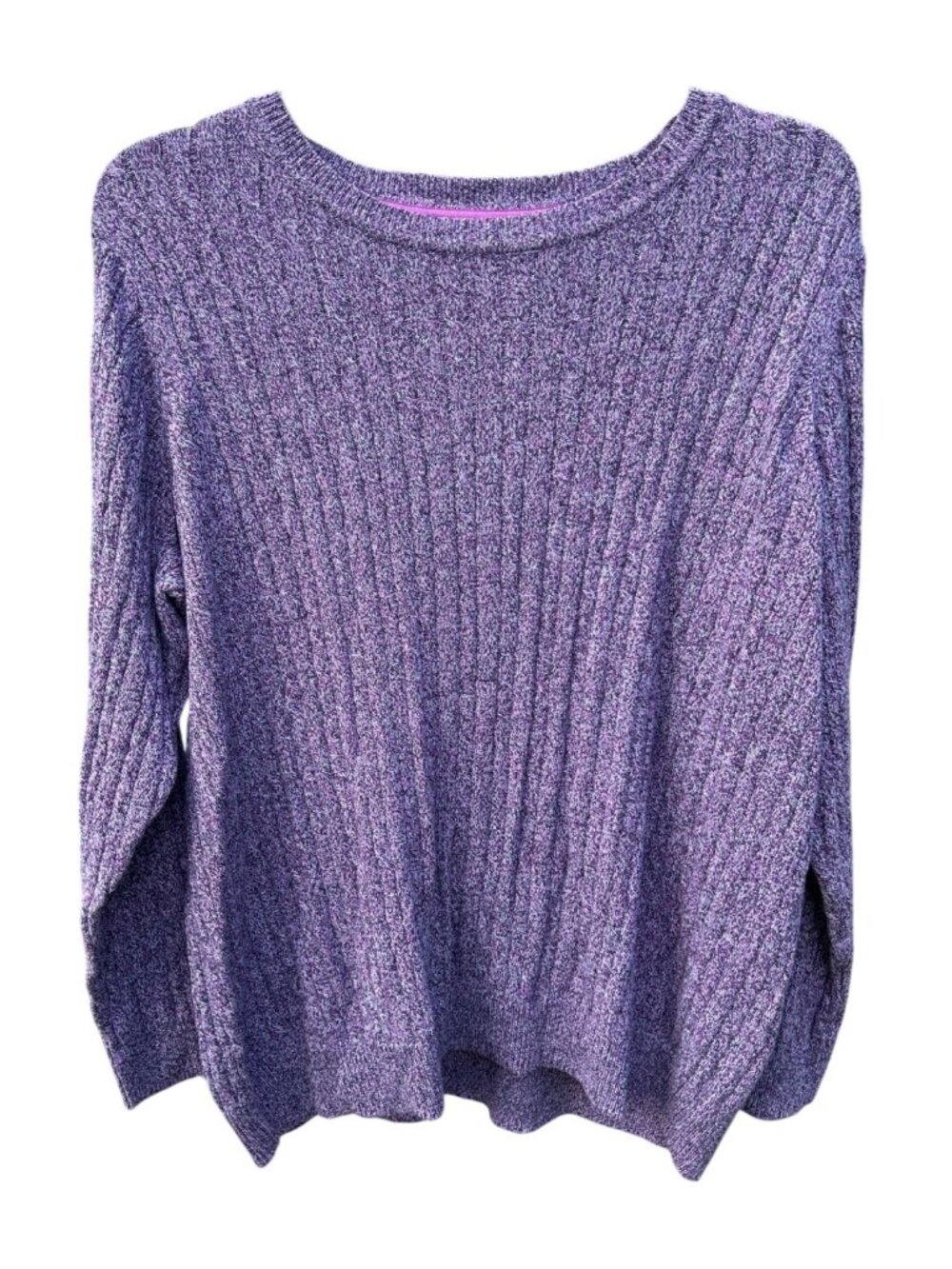 Kim Rogers Womens 2X Purple Knit Ribbed Cotton Sweater Made In Cambodia